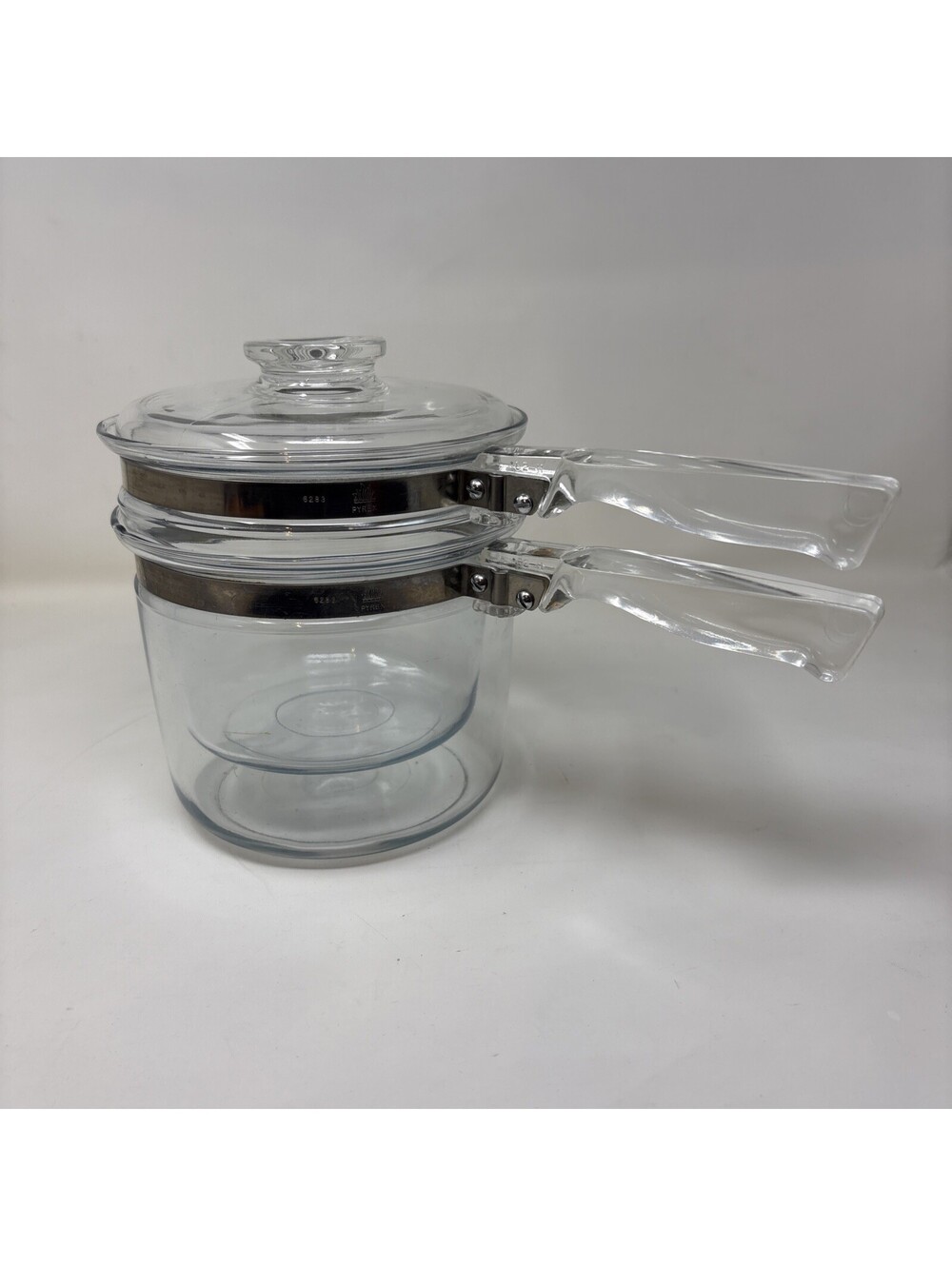 3pc Vintage PYREX 6283 Glass DOUBLE BOILER 1.½ Quart w LID Flameware